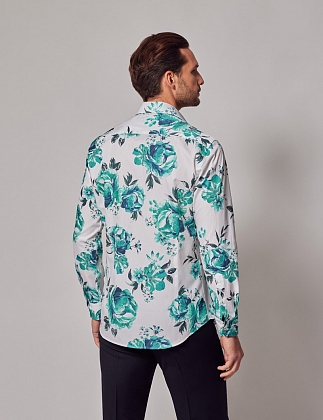 4Картинка Рубашка Hawes & Curtis Piccadilly White & Green Floral Diamond Weave Shirt